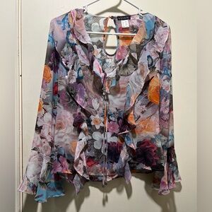 VENUS Floral Ruffle Blouse - Pink, Blue, Orange